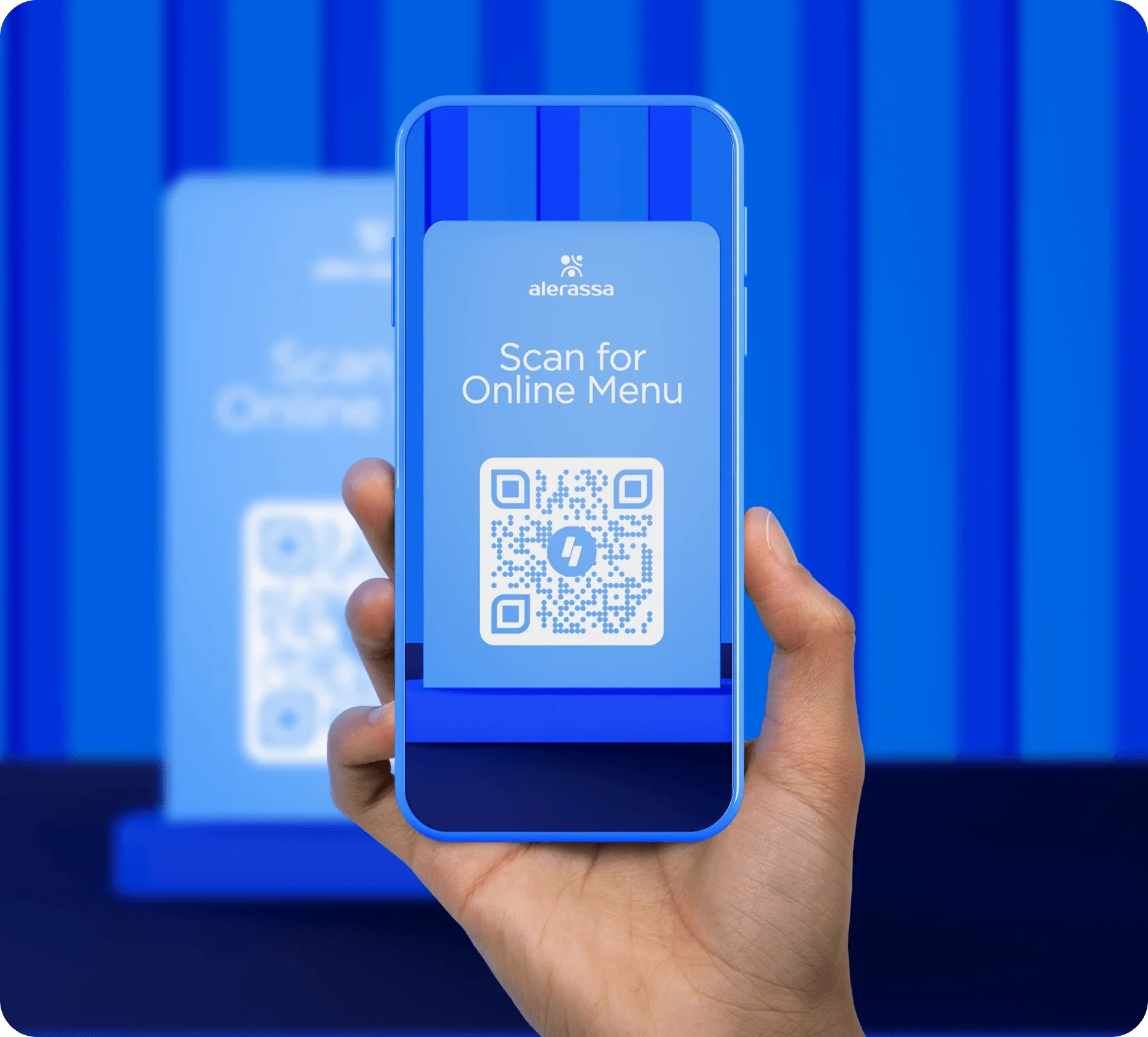 QR Code Sample Interface with Hand Holding Mobile Device