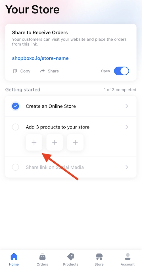 Your store interface sample on adding products to your store